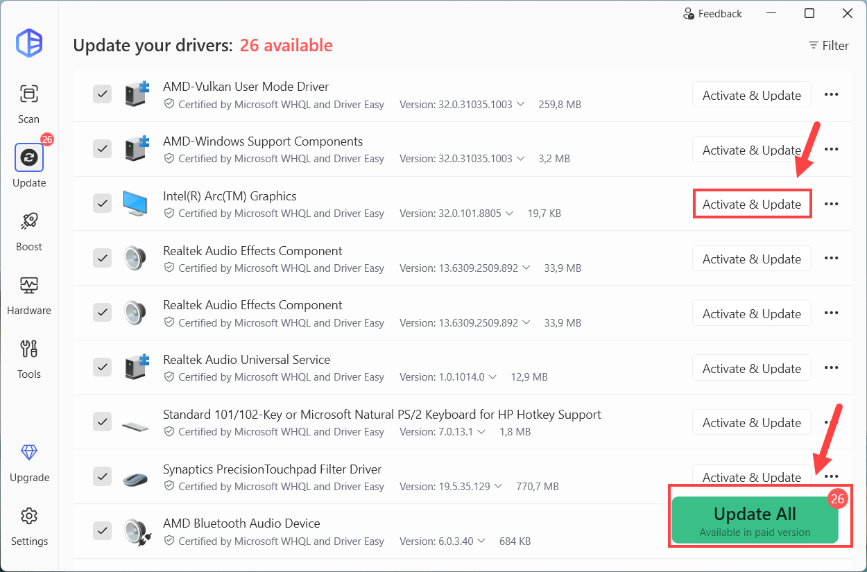 automatically update intel arc graphics driver driver easy