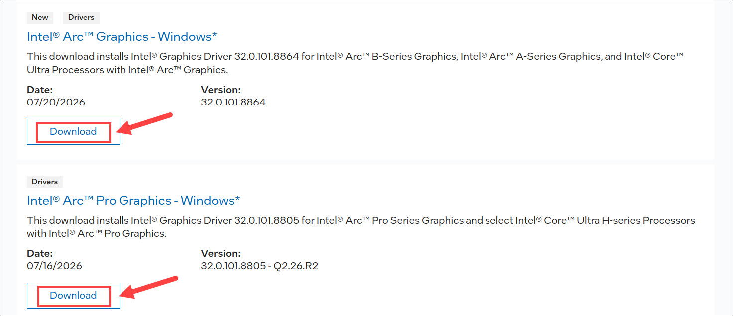 download intel arc graphics driver from intel official website