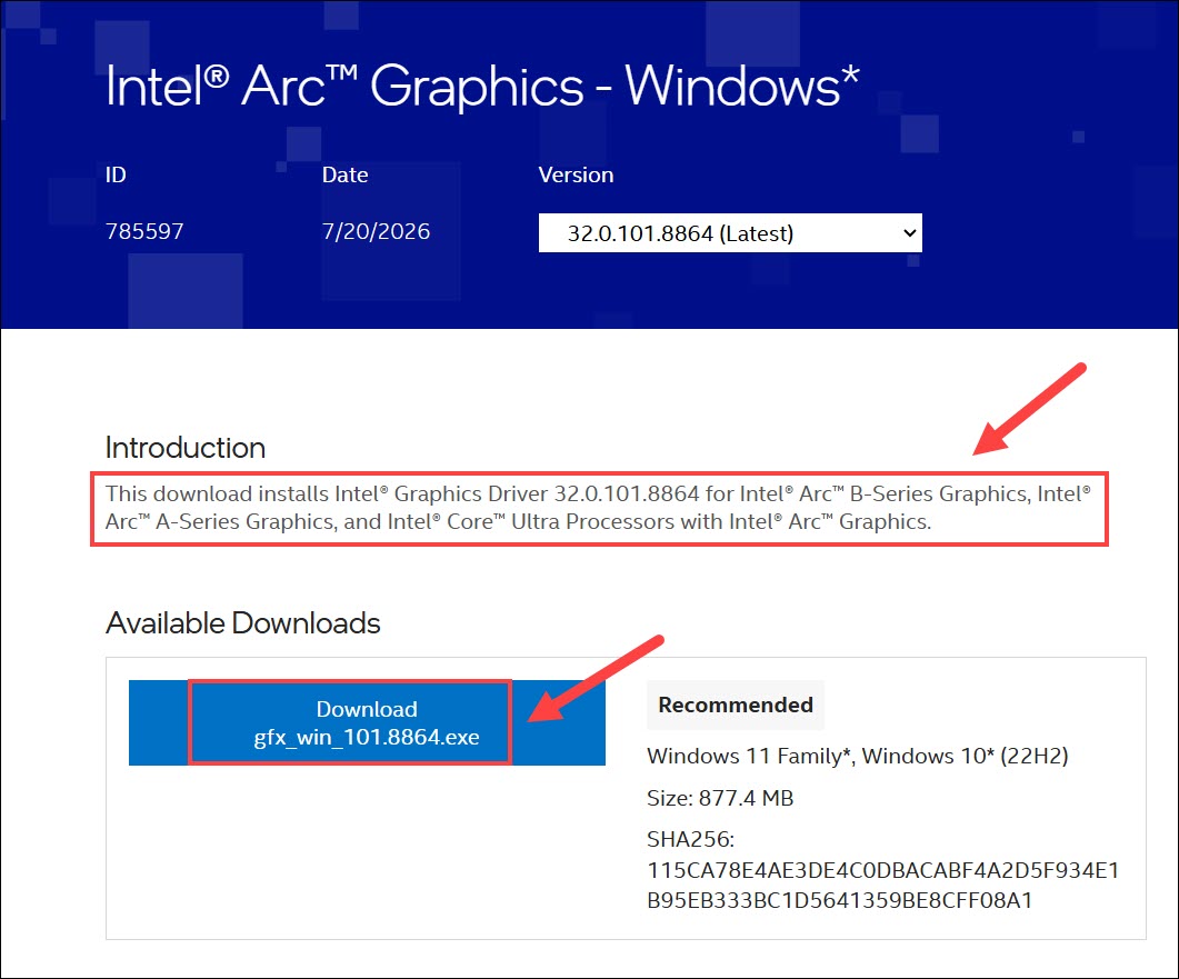 download intel arc graphics driver from intel website