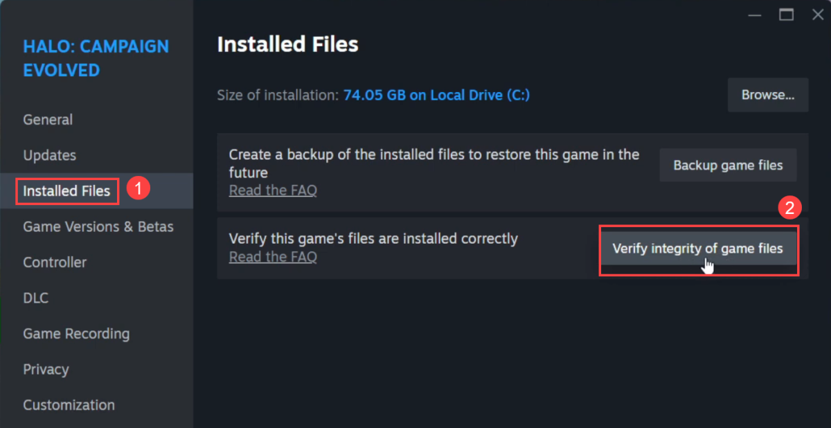 repair game files halo campaign evovled to fix crash