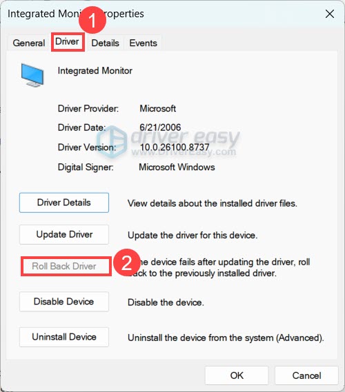 roll back graphics driver in device manager