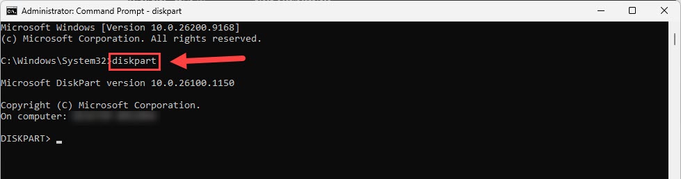 diskpart in command prompt