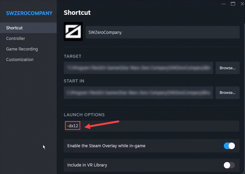 lauch star wars zero company in dx12 steam