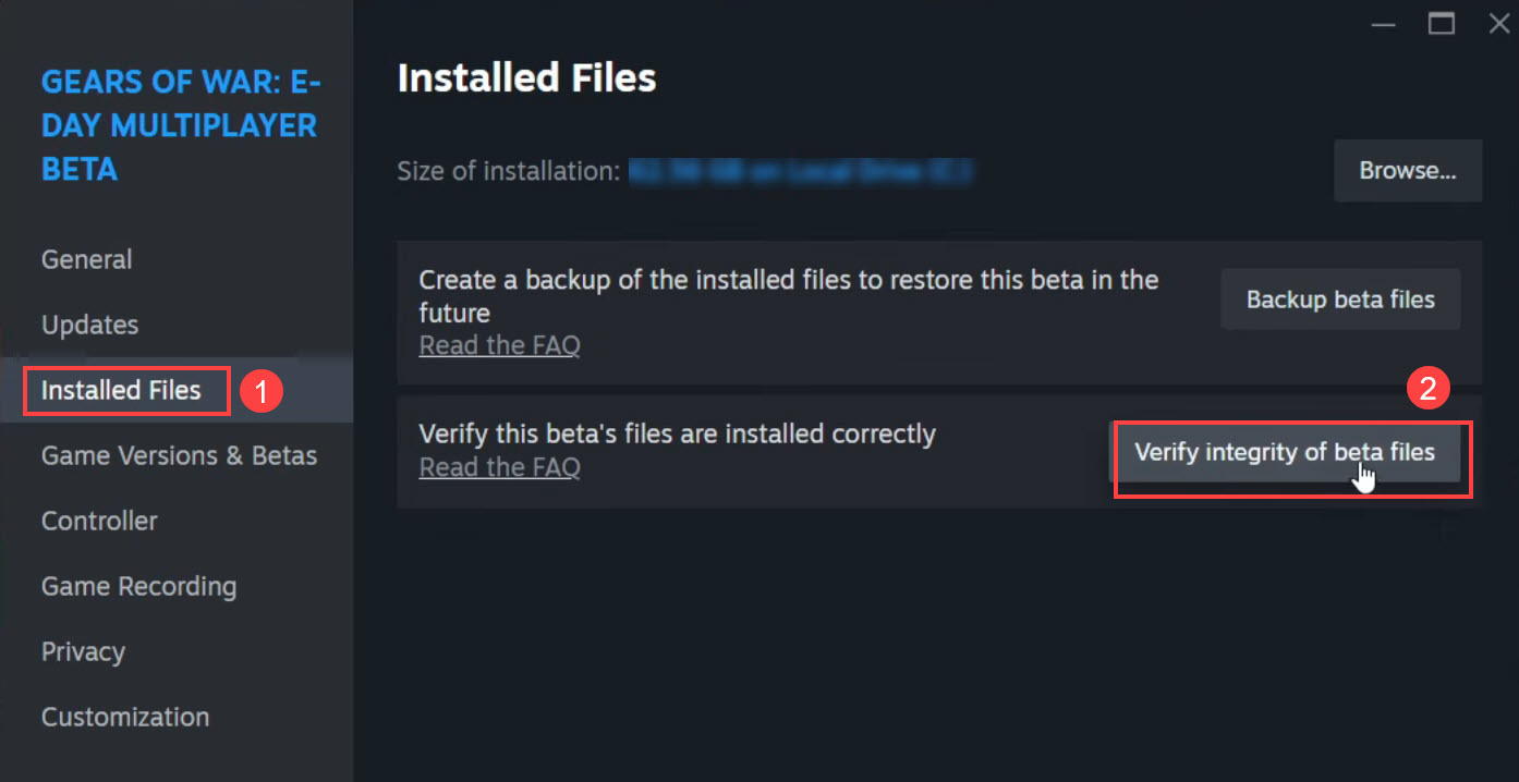 verify games files on steam gears of war e-day multiplayer beta