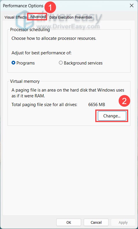 change virtual memory settings windows