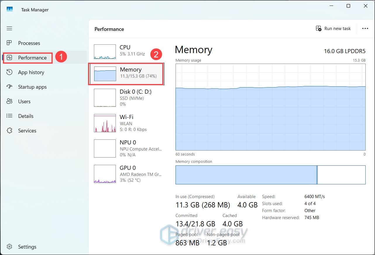 check memory usage in task manager windows 11