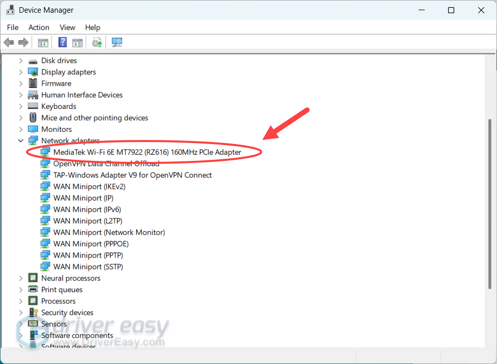 check network adapter model in windows device manager