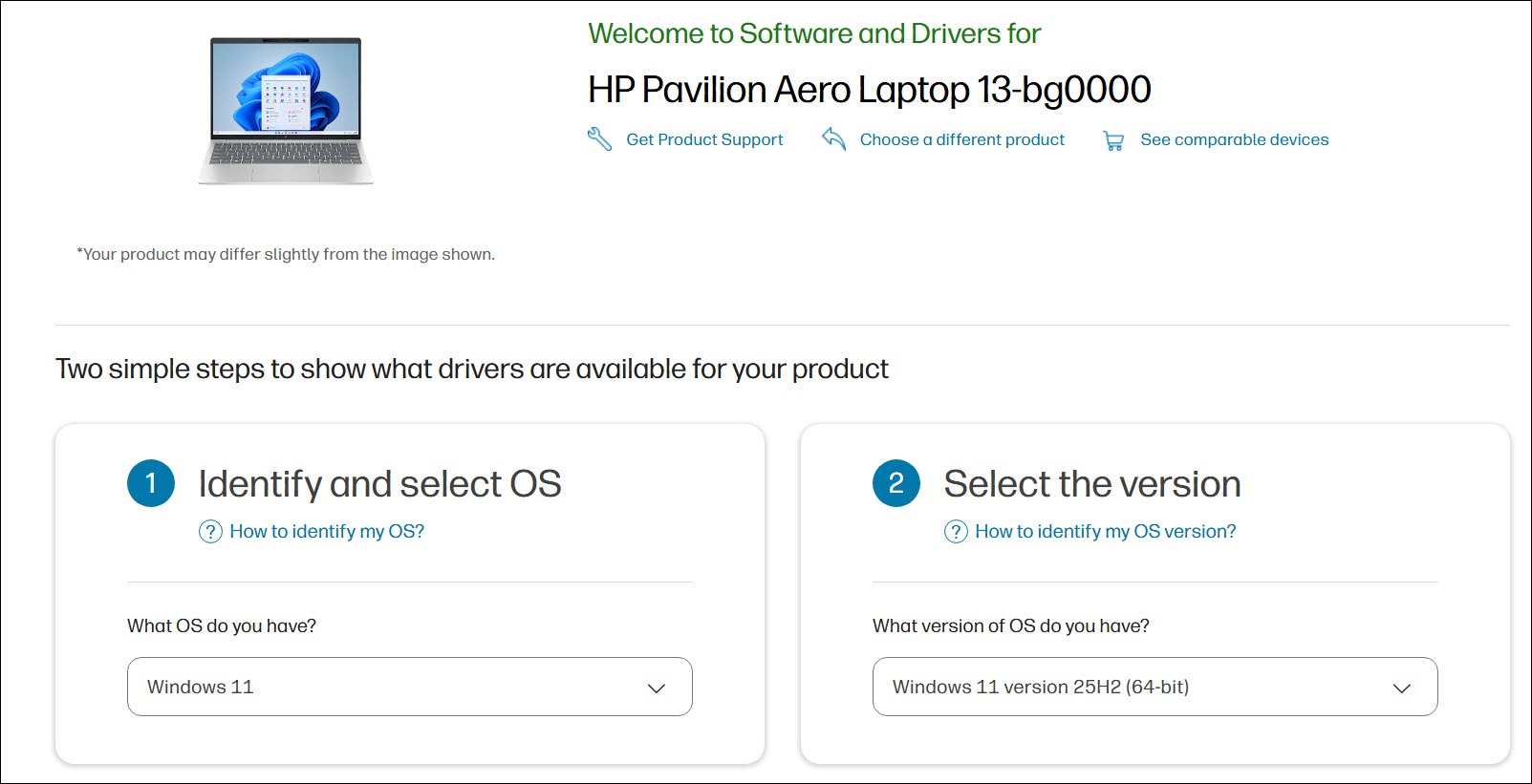 download driver from hp identify windows version