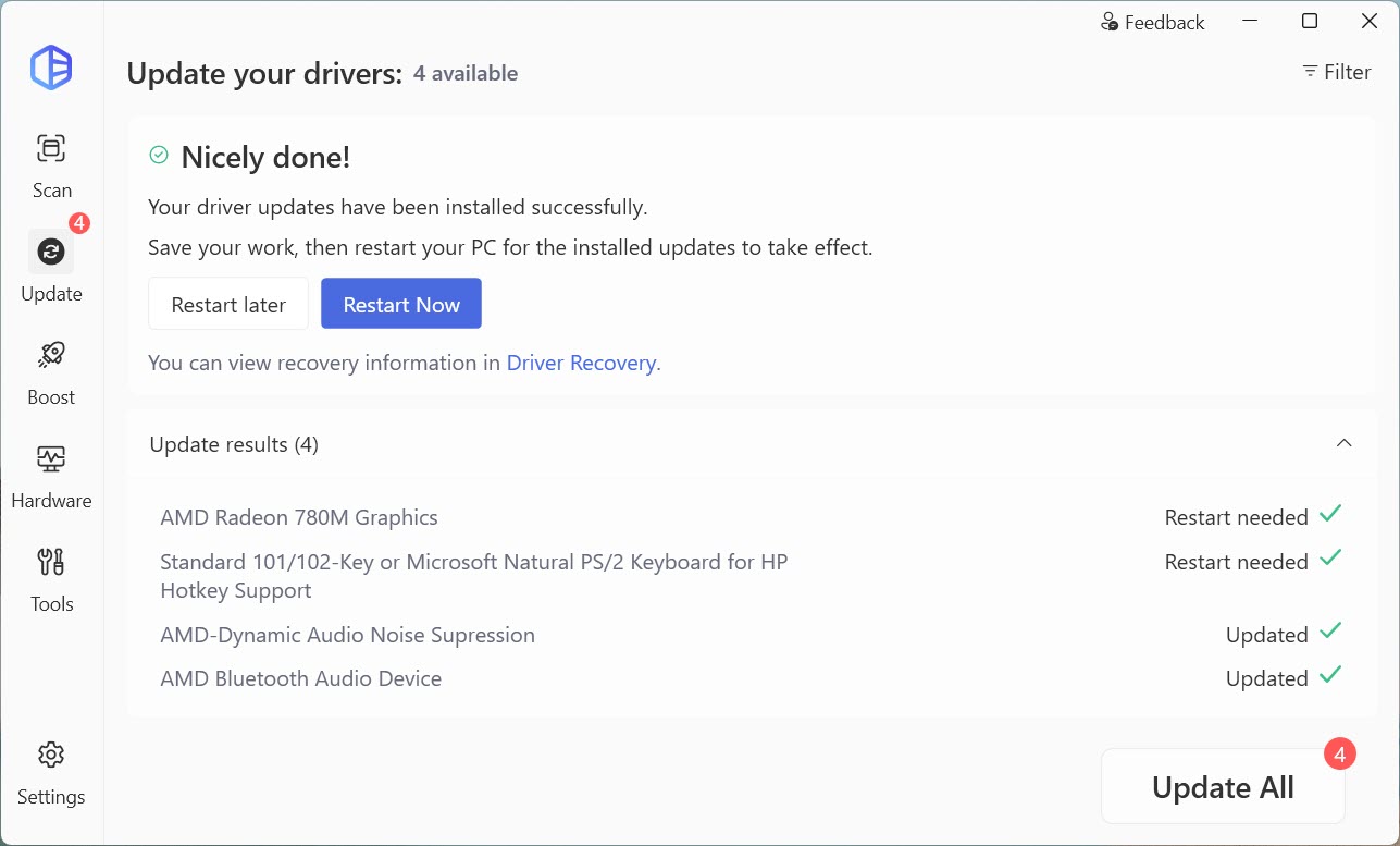 driver easy driver update results