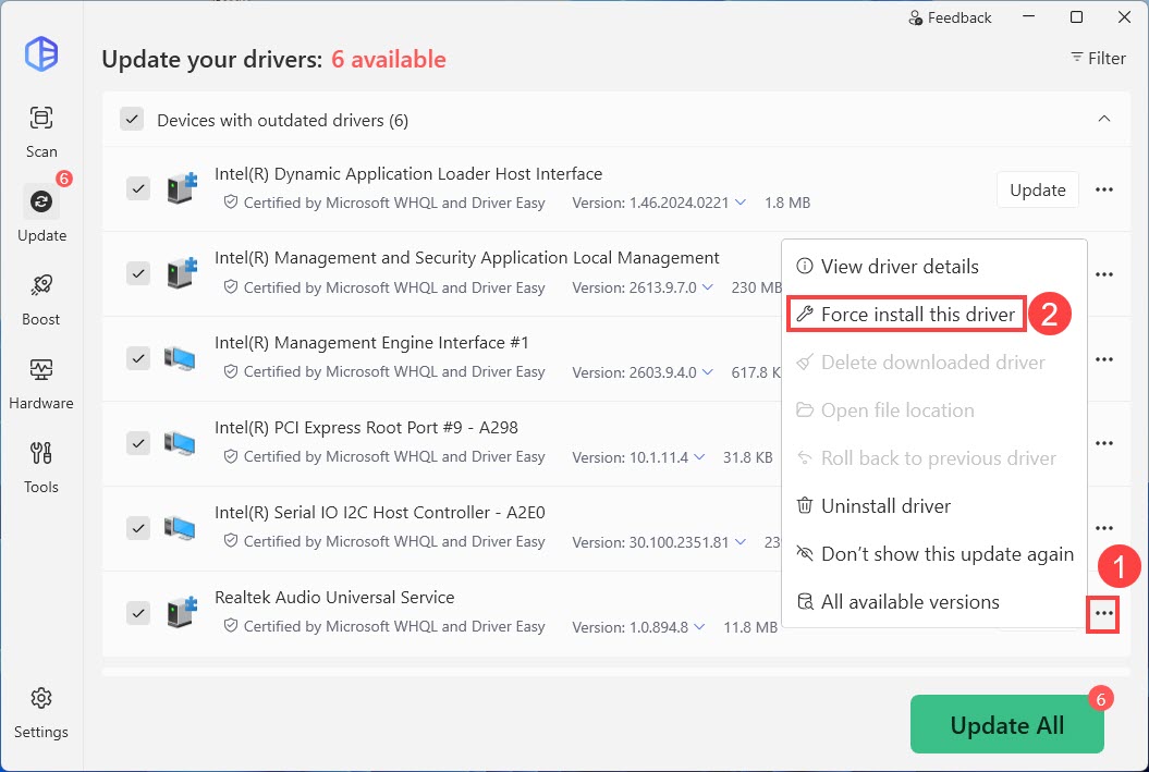 driver easy force install this driver