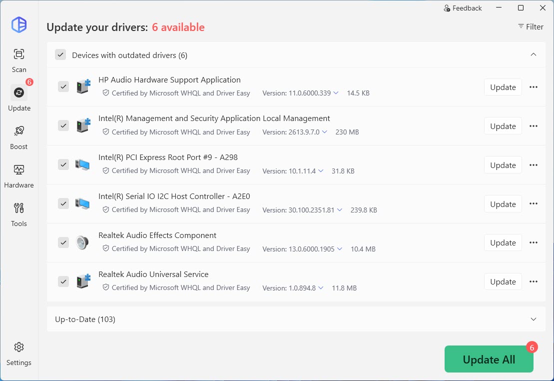 driver easy hide driver update