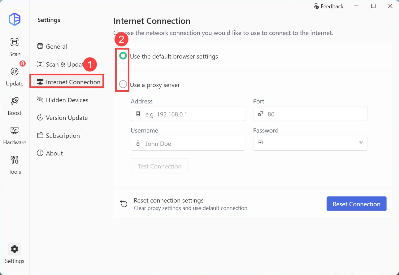 driver easy internet connection