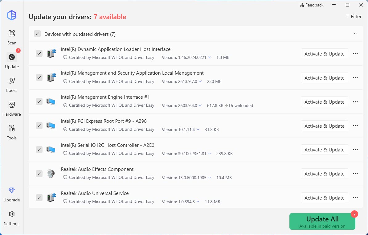 driver easy missing or outdated drivers list