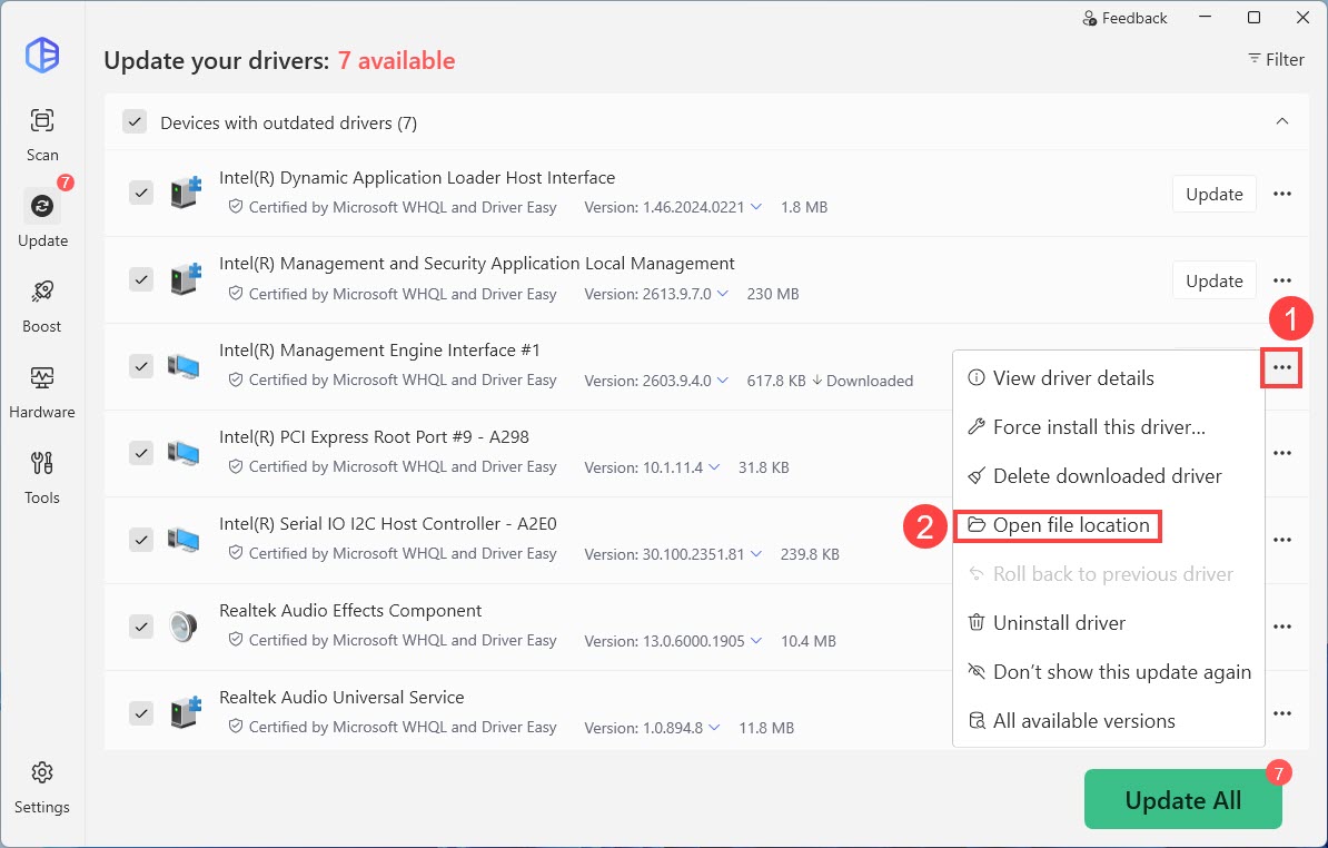 driver easy open driver file location