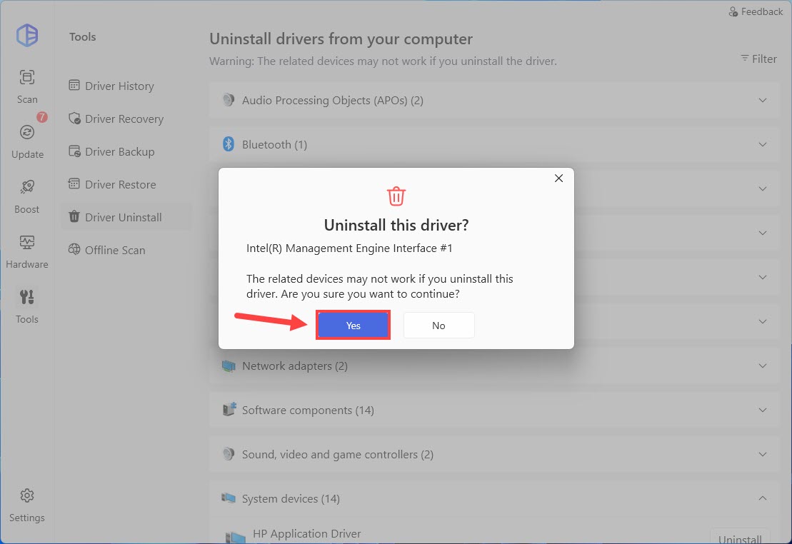 driver easy uninstall driver confirm