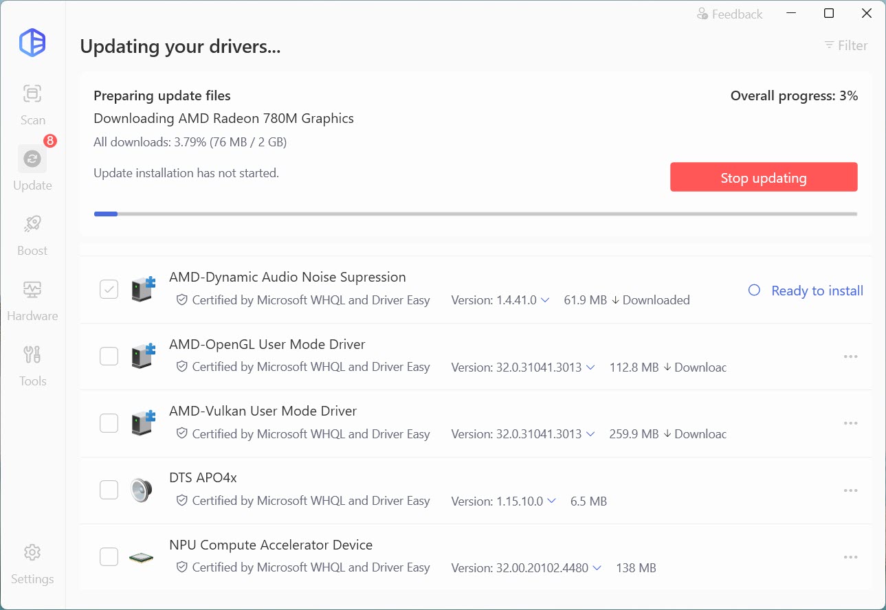 driver easy updating drivers progress