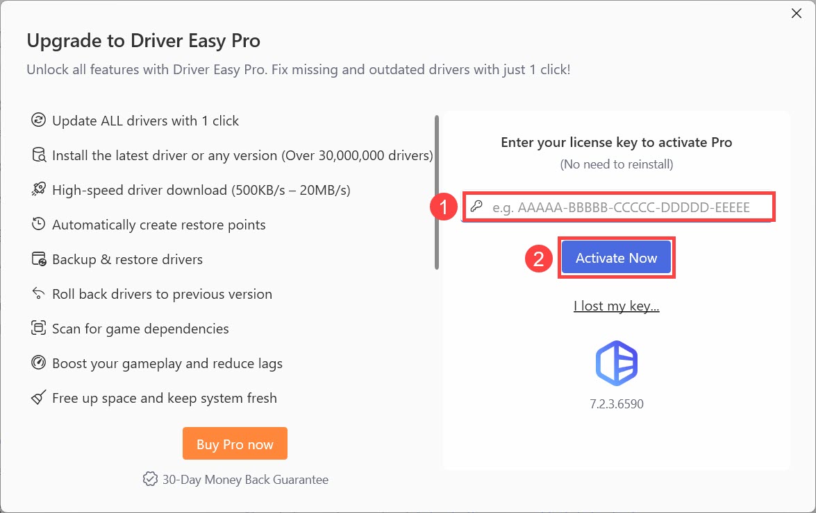 driver easy upgrade to pro version enter license