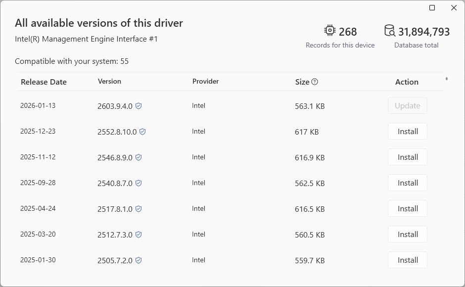 driver easy view all available versions