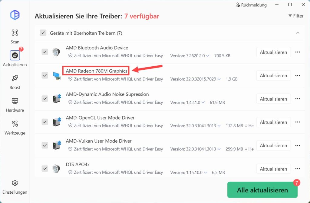 driver easy Details des Treibers anzeigen