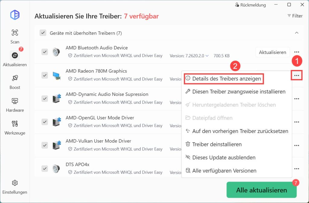 driver easy Details des Treibers anzeigen