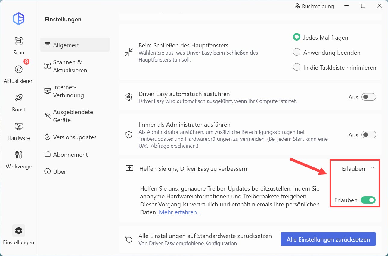 driver easy einstellungen Helfen Sie uns, Driver Easy zu verbessern