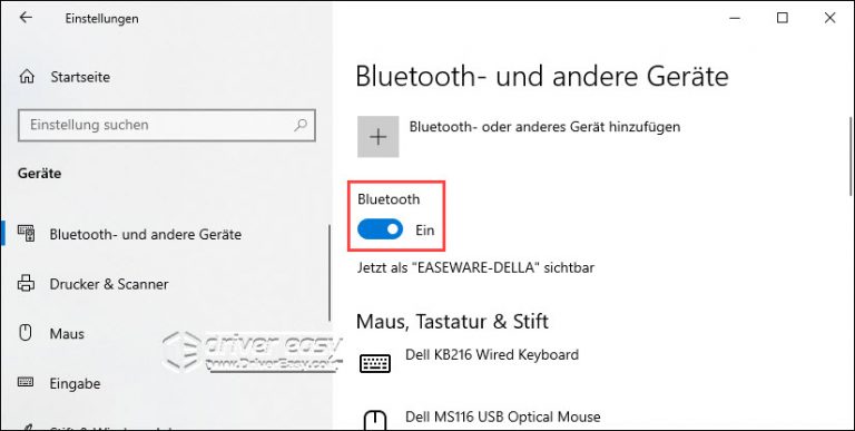Bluetooth Peripheriegerät Es Wurde Kein Treiber Gefunden Windows 10 Bluetooth aktivieren fehlt [GELÖST] - Driver Easy German