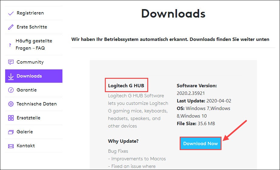 logitech g hub download link