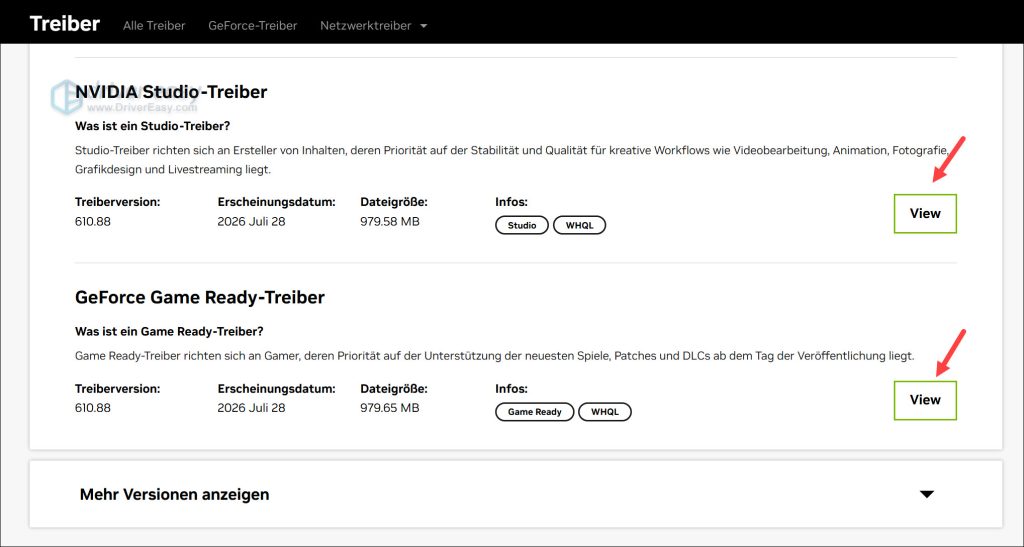 Älteren NVIDIA-Treiber manuell installieren