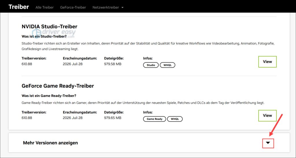 Älteren NVIDIA-Treiber manuell installieren