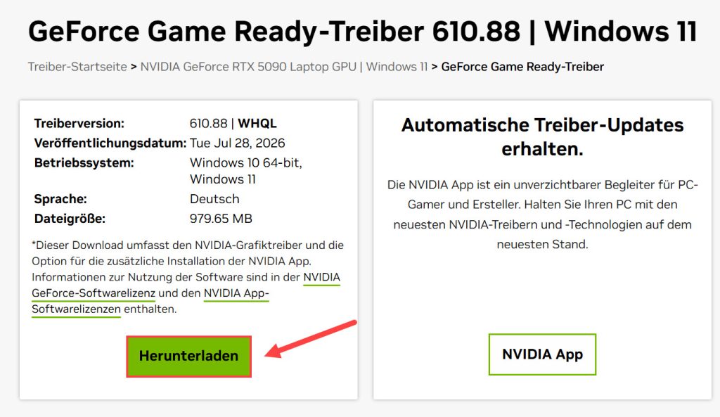 Älteren NVIDIA-Treiber manuell installieren