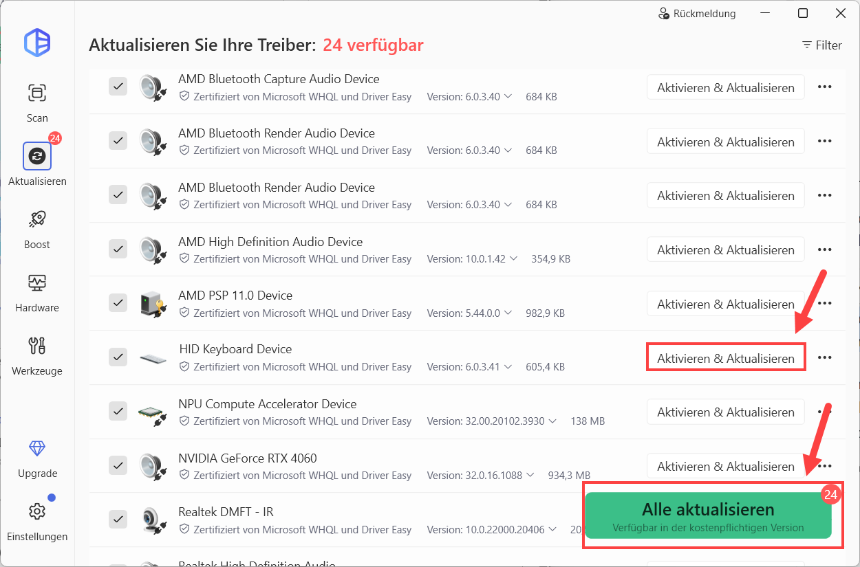 Tastaturtreiber automatisch mit Driver Easy aktualisieren