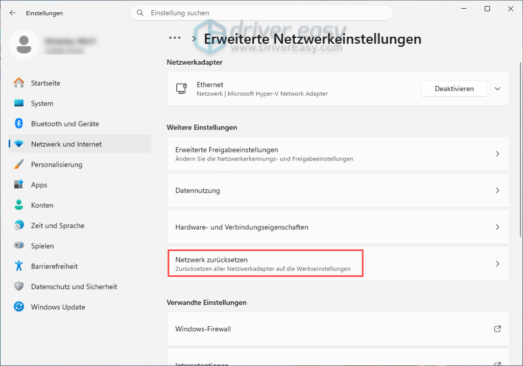 Netzwerk zurücksetzen