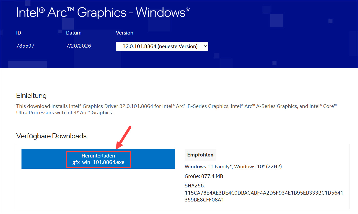 Intel Arc Treiber manuell downloaden und aktualisieren 