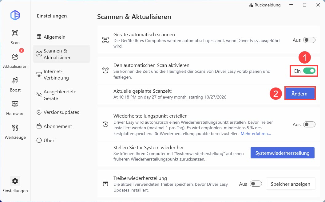 driver easy Automatischen Scan aktivieren