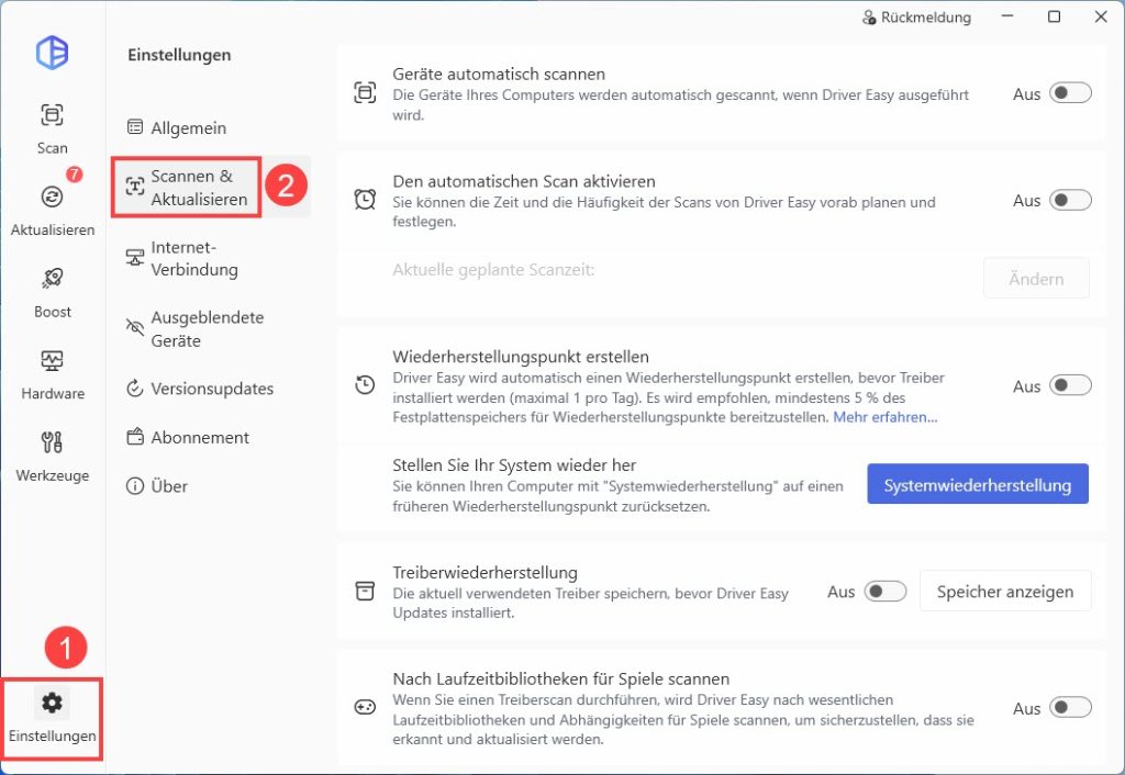 driver easy einstellungen scannen & aktualisieren