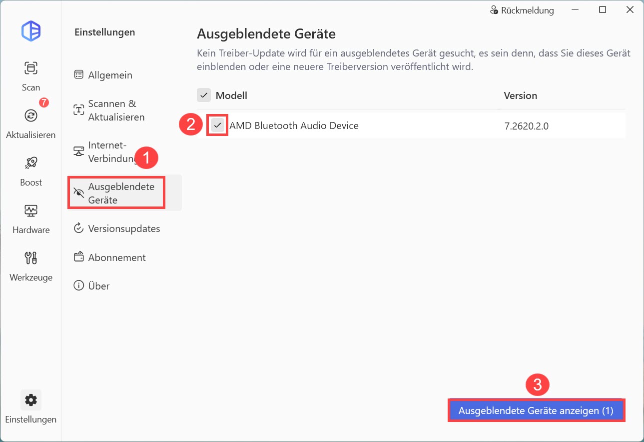 driver easy Versteckte Treiberaktualisierungen ausblenden oder anzeigen