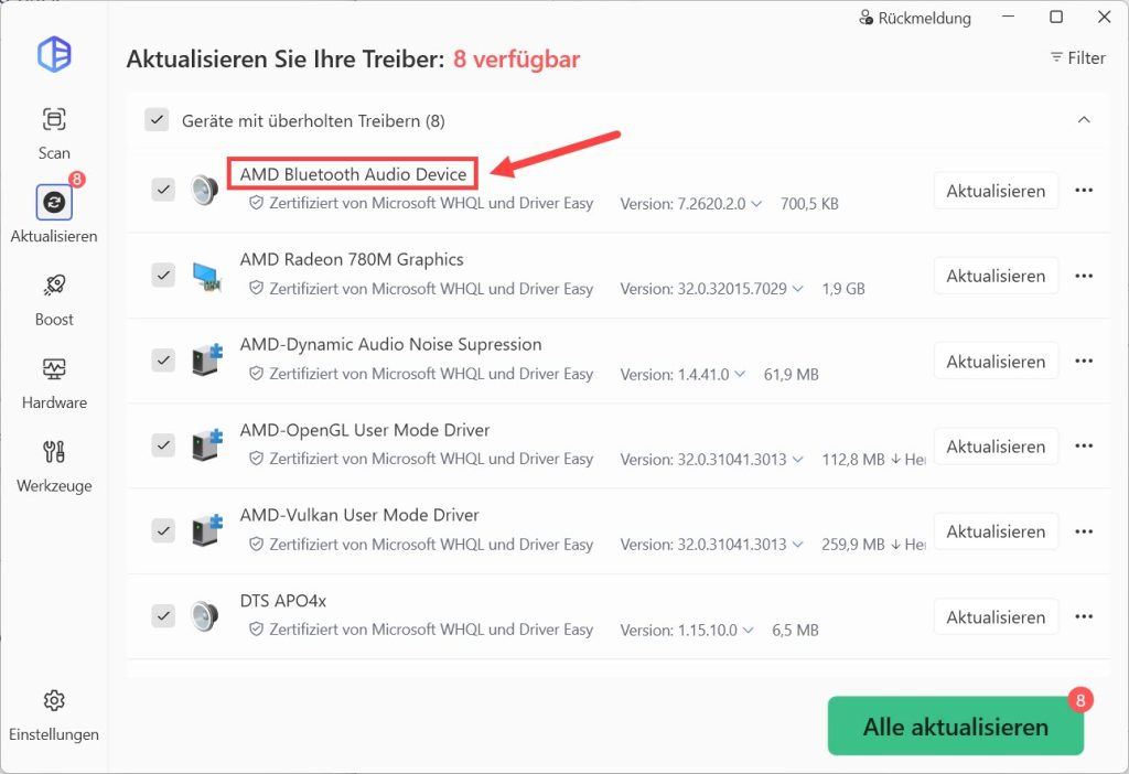 driver easy Versteckte Treiberaktualisierungen ausblenden oder anzeigen