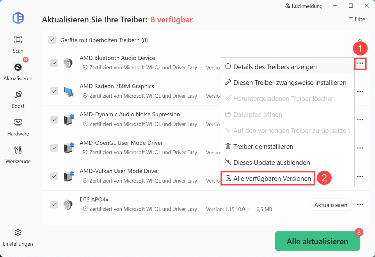 Driver Easy Alle Treiber-Versionen anzeigen