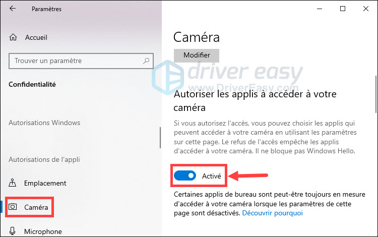 Comment définir les paramètres de confidentialité de la caméra (ou