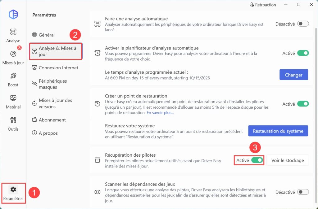 turn on driver recovery in driver easy